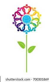 Globe and people icon vector illustration.  llustration of earth growing in nature garden with flower plant. Sign-symbol - the unity, friendship and alliance.