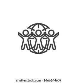 Globe and people line icon. linear style sign for mobile concept and web design. World charity outline vector icon. Symbol, logo illustration. Vector graphics