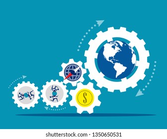 Globe people with money spinning economic. Concept business vector illustration, Coin or money, Direction, Capitalism