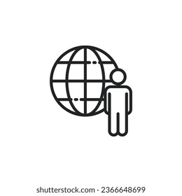 Icono de esquema de globo con personas. Ilustración vectorial. Icono aislado es adecuado para web, infografías, interfaces y aplicaciones.