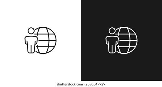 Globe with people outline icon. Vector illustration. Isolated icon is suitable for web, infographics, interfaces, and apps.