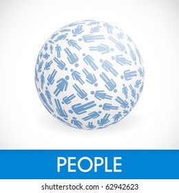 Globe con carteles de la gente. Ilustración vectorial.