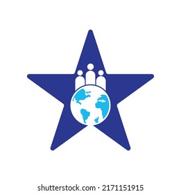 Ilustración vectorial de icono de forma estrella de globo y personas. Vector de iconos de diseño del logo de la gente del mundo.