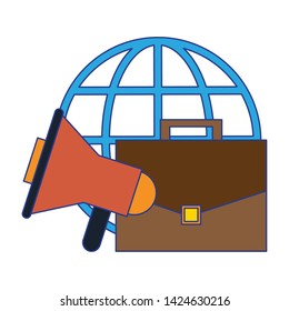 globe, peripone and briefcase icon cartoon vector illustration graphic design