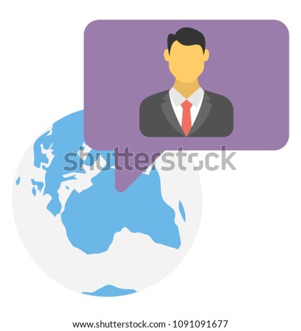 
Globe and a person in message bubble showing global communication
