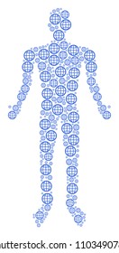 Globe person representation. Vector globe icons are combined into man mosaic.