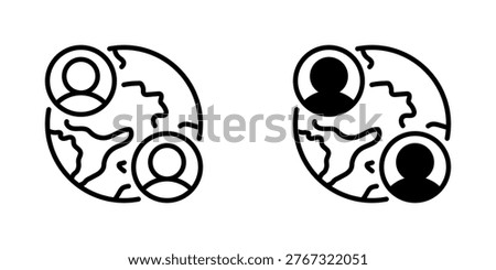 Globe with Person Vector Line Icon for Global Business and Recruitment
