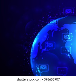 Globe and phone messages  and mails Global communication concept.