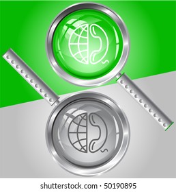 Globe und Telefon. Vektorvergrößerungsglas.