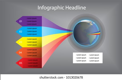 The globe picture with 5 rainbow color templates infographic. (vector) 