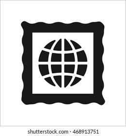 Globe in picture frame symbol sign simple icon on background