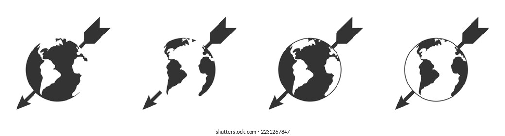 Globe pierced with an arrow. Vector illustration.