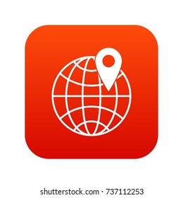 Globe with pin icon digital red for any design isolated on white vector illustration