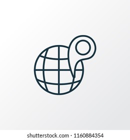 Globe with pin icon line symbol. Premium quality isolated worldwide element in trendy style.