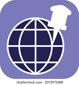 Globe pin, illustration, vector, on a white background.