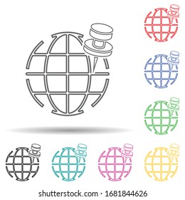 Globe and pin multi color set icon. Simple thin line, outline vector of navigation icons for ui and ux, website or mobile application