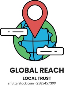 A globe with a pin on it and the words in the style of sign illustrations
