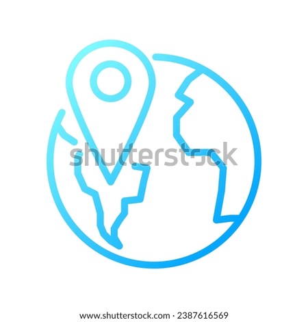Globe with pin pixel perfect gradient linear vector icon. Word navigation. Earth with destination mark. Thin line color symbol. Modern style pictogram. Vector isolated outline drawing