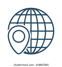 Globe and Pin vector icon in meaning Global Navigation