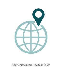 Globe with pin vector isolated icon. Navigation sign. Graph symbol for travel and tourism web site and apps design, logo, app, UI