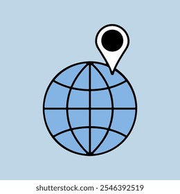 Globe with pin vector isolated icon. Navigation sign. Graph symbol for travel and tourism web site and apps design, logo, app, UI