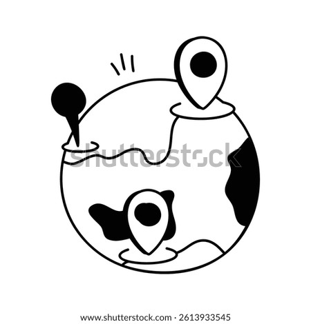 Globe with pinpoint markers highlighting specific locations worldwide.