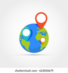 Globe with pins -vector illustration