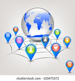 globe with pins in web vector