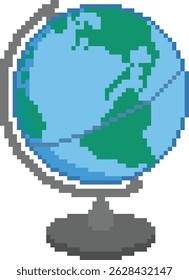 Globe Pixel Art Icon Retro 8 Bit Style Illustration