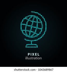 Globe - pixel icon. Vector Illustration. Design logo element. Isolated on black background. It is easy to change to any color.