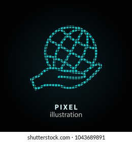 Globe - pixel icon. Vector Illustration. Design logo element. Isolated on black background. It is easy to change to any color.