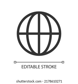 Globe pixel perfect linear ui icon. International services. Worldwide shipment. GUI, UX design. Outline isolated user interface element for app and web. Editable stroke. Arial font used