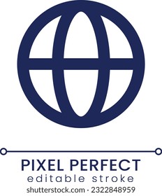 Globe pixel perfect linear ui icon. Choose language. Software settings. Translation. GUI, UX design. Outline isolated user interface element for app and web. Editable stroke. Poppins font used