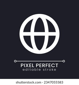 Globe pixel perfect white linear ui icon for dark theme. Choose language. Software settings. Vector line pictogram. Isolated user interface symbol for night mode. Editable stroke. Poppins font used