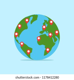 Globe and place, flat icon, flat design vector illustration