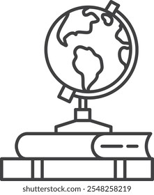 Globo colocado en libros representa aprender sobre diferentes países, culturas y geografía, fomentando la conciencia y comprensión global