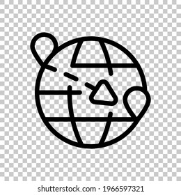 Globe and plane, air travel, around the world, simple business icon. Black editable linear symbol on transparent background