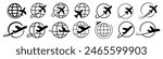 Globe plane icon. Plane travel icon. 