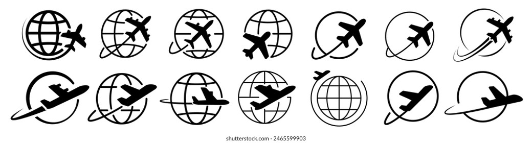 Globe plane icon. Plane travel icon. 