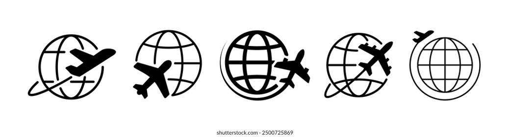 Globe plane icon. Plane travel icon.