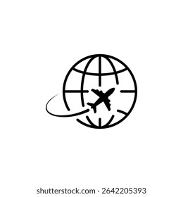 Globe plane icon. Plane travel icon.