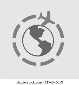 Globe plane icon. Travel airplane simple isolated vector illustration.