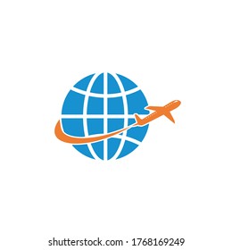 globe and plane  icon vector design template