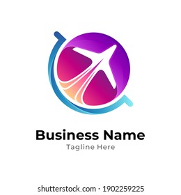 Globe plane logo template ready for use. Travel transportation modern logo design