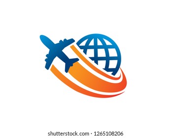 Globe and Plane Logo Template, Symbol, Icon