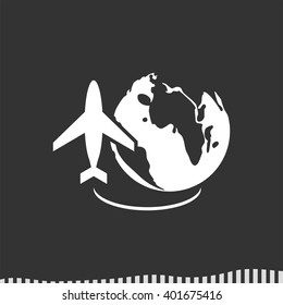 Globe and plane travel. EPS 10 Flat Icon. Vector Illustration.