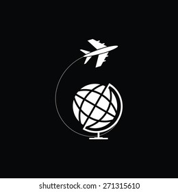 Globe and plane travel icon