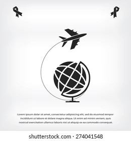 Globe and plane travel icon