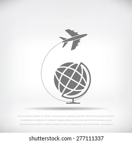 Globe and plane travel icon