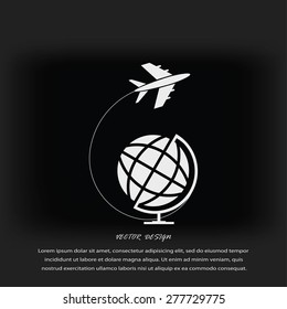 Globe and plane travel icon
